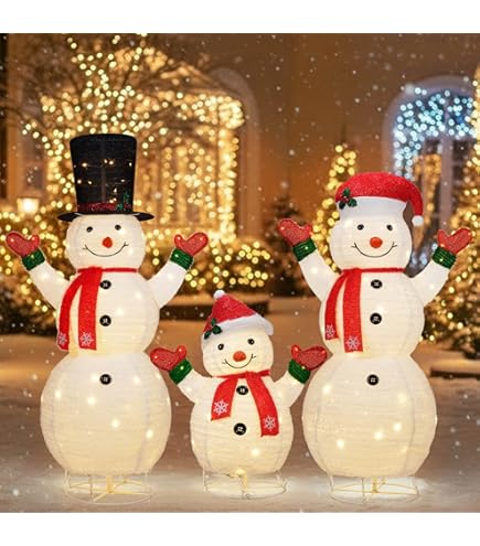 Amazon.com: Set of 4 Mesh Snowman Family with LED Lights : Patio