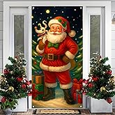 BlissYard Merry Christmas Door Cover 71x35 Inch Front Porch Door Banners Decoration Winter Santa Claus Cartoon Dog Gift Tree Sign Party Indoor Decor