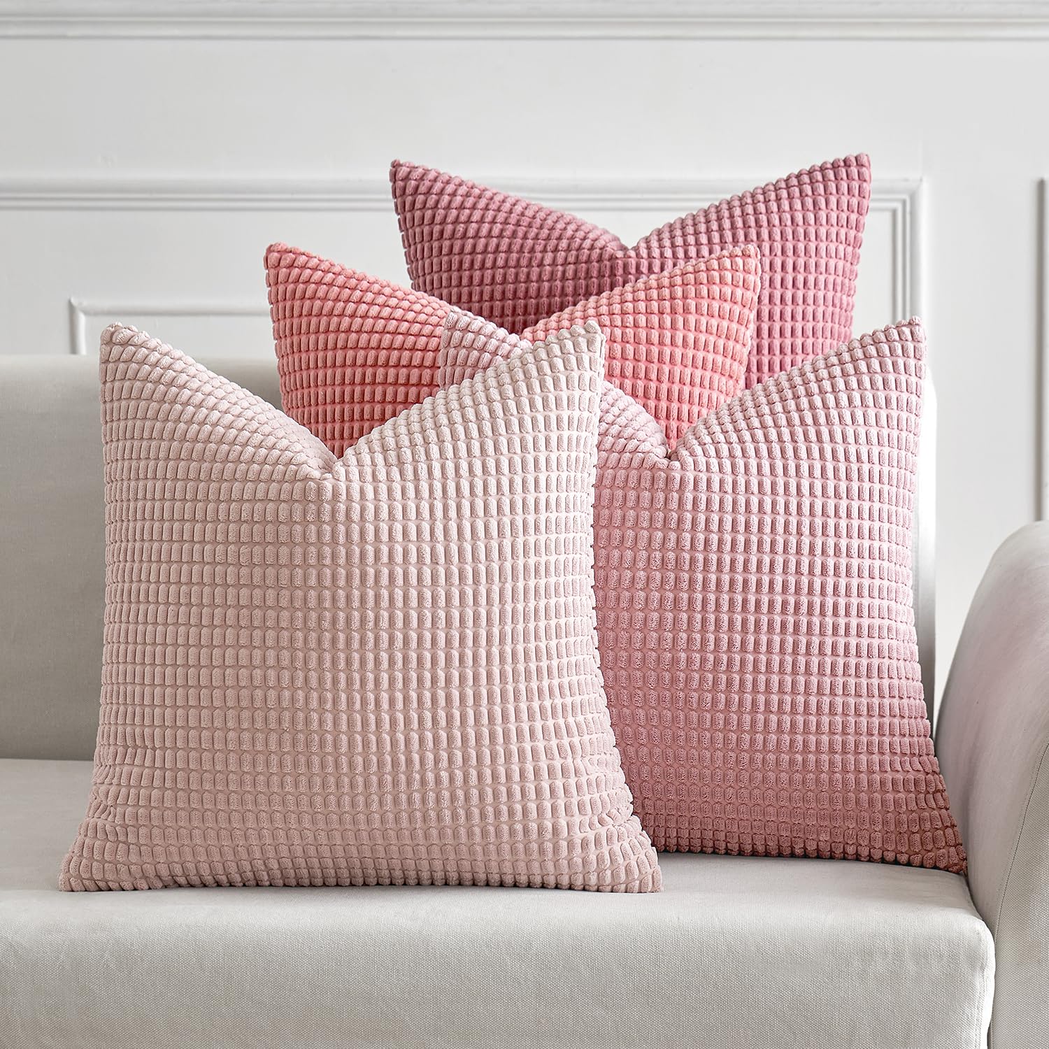 MIULEE Granule Decorative Throw Pillow Covers Modern Soft Heavy Duty Square Cushion Covers for Living Room Bedroom Home Chair 16x16 Inch 4 Pieces Pink Series