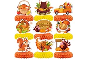 9 PCS Fall Party Decorations,KSKSPE Thanksgiving Honeycomb Table Centerpiece 3D Pumpkin Turkey Table Centerpiece for Thanksgiving Theme Party Decor