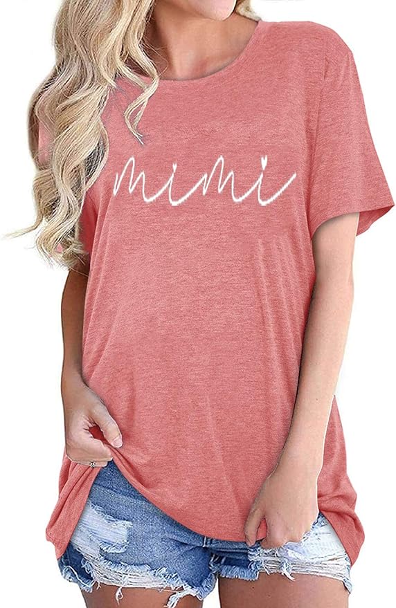 EXMIUN Mimi Shirt Women Grandma Shirt Mimi Heart T Shirt Cute Letter Print Short Sleeve Graphic 