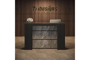 Tribesigns Reception Desk with LED Lights, 63 Inches Front Counter Desk for Checkout, Lobby, Salon, Retail, Modern Large Counter Table for Store Shop Clinic Office (Black&Gray)
