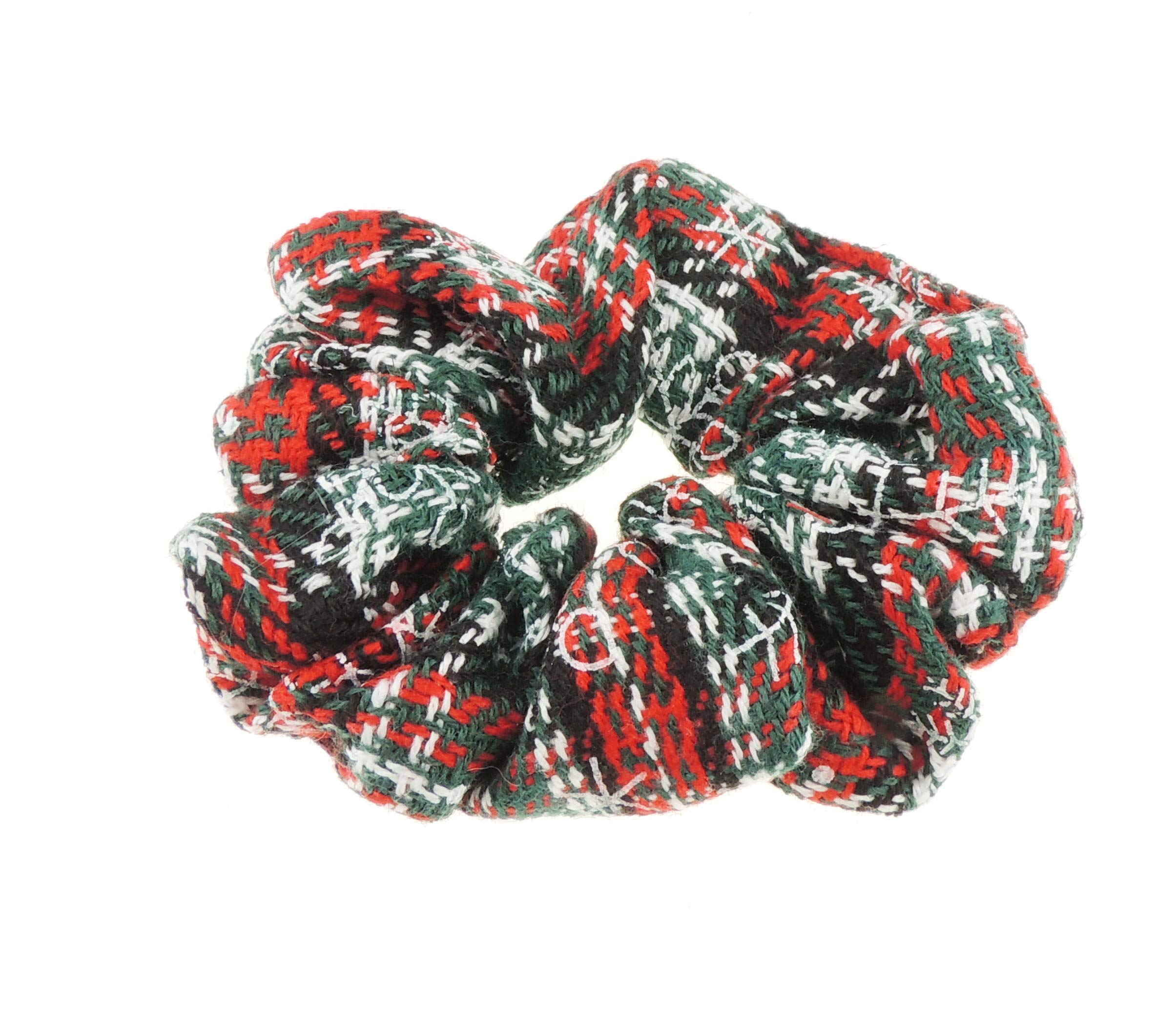 Ladies Girls Red Green Tartan Snowflake Festive Christmas Hair Elastic (Red Green White)