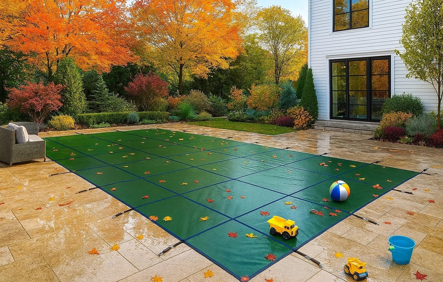 Photo 1 of WaterWarden Inground Pool Safety Cover 16' x 36', Rectangle, 15-Year Warranty, UL Classified to ASTM F1346, Triple Stitched for MAX Strength, Abrasion Resistant, Hardware Included, Green Mesh