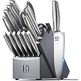 KnifeSaga Knife Set, 14 Pcs Premium Japanese High Carbon Stainless Steel Kitchen Knife Set, Razor Sharp Knife Block Set with Built-in Sharpener, Quality Acacia Wood Block Knife Sets Ergonomic Handle
