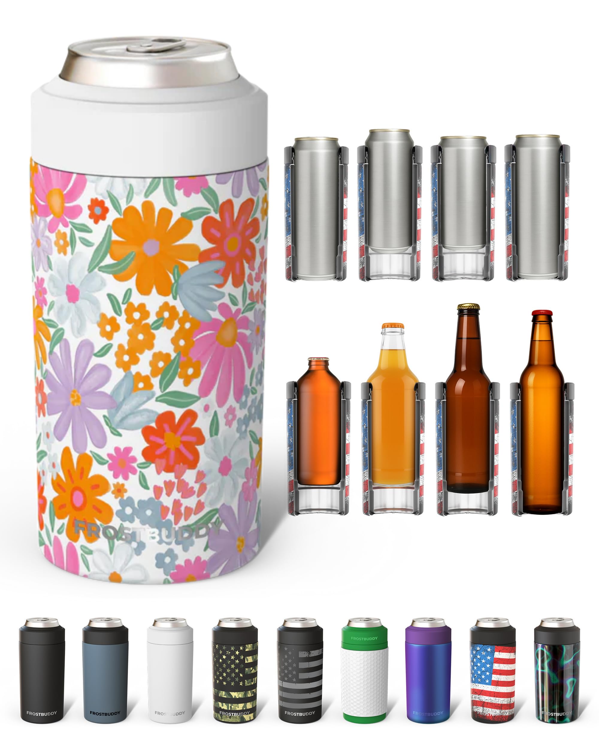 Frost Buddy Universal Can Cooler - Fits all - Stainless Steel Can Cooler for 12 oz & 16 oz Regular or Slim Cans & Bottles - Stainless Steel (Mother Nature) Image
