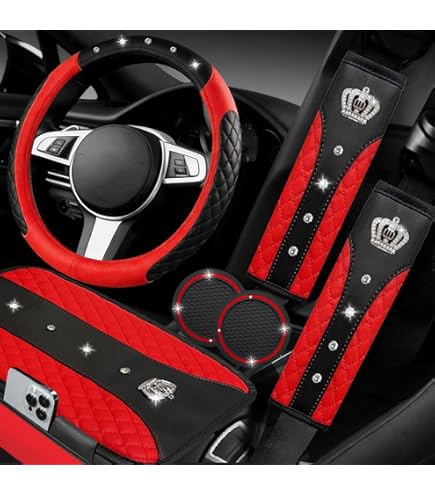 Amazon.com: 30 Pcs Car Accessories Set Red and Black PU Leather