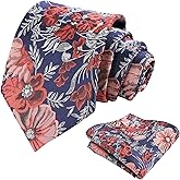 Alizeal Mens 3.35inches Large Floral Pattern Necktie and Printed Pocket Square Set