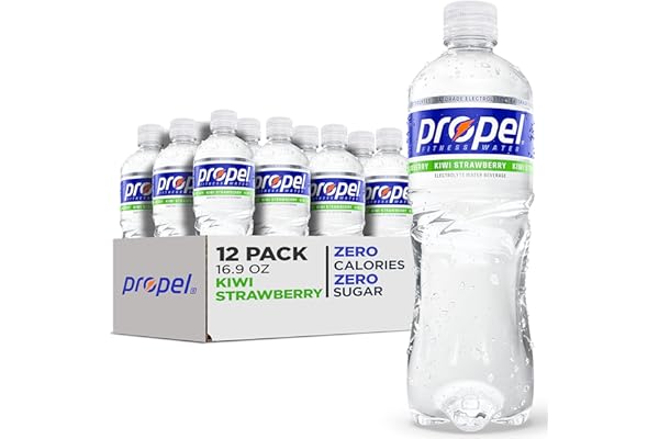 Propel, Kiwi Strawberry, Zero Calorie Sports Drinking Water with Electrolytes and Vitamins C&E, 16.9 Fl Oz (Pack of 12) - Packaging May Vary