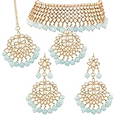 Aheli Indian Traditional Maang Tikka with Kundan Necklace Earrings Set Ethnic Wedding Bharatanatyam jewellery set Gift for Women