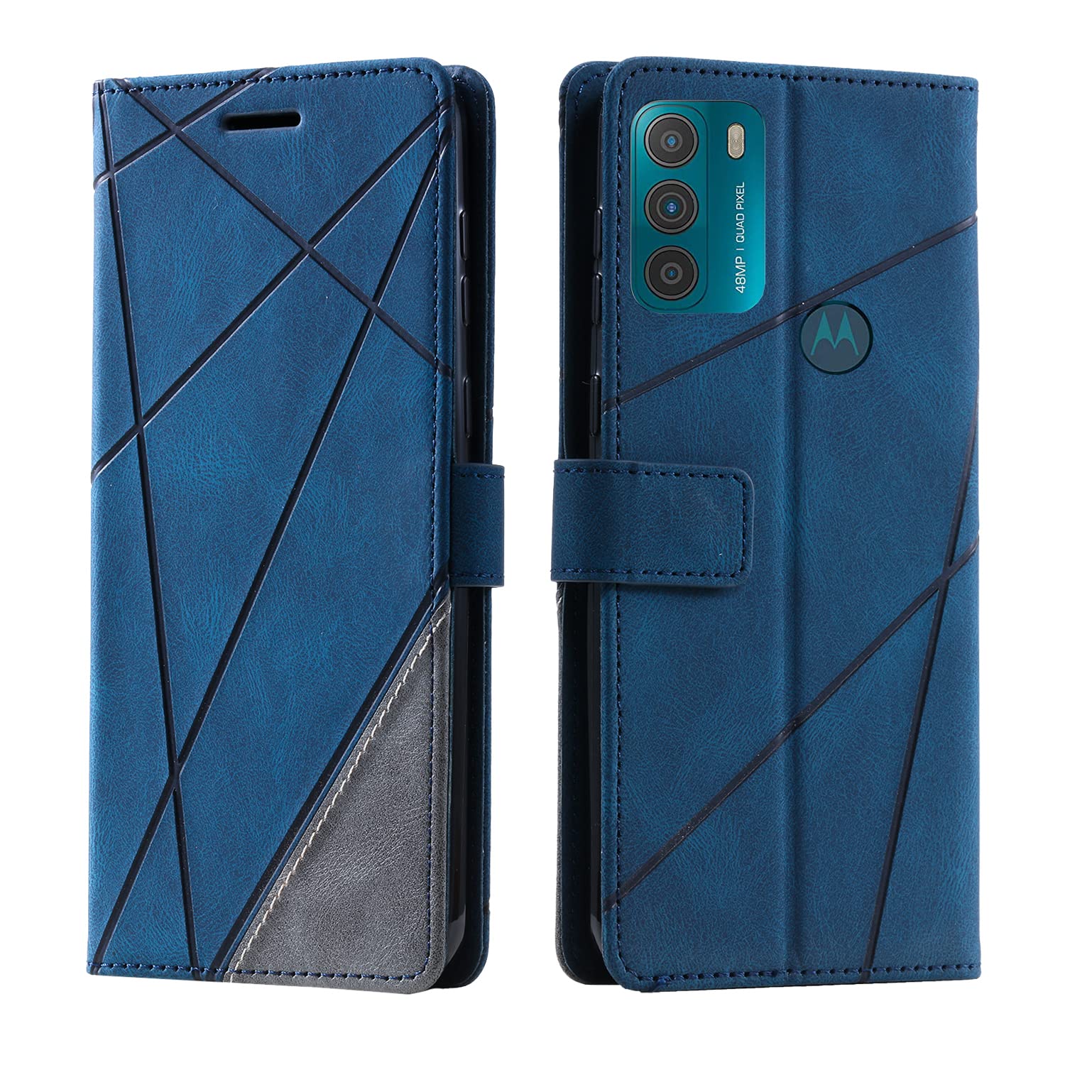 Case for Motorola Moto G10, Motorola Moto G30 Case, Shockproof Premium Leather Stand Notebook Wallet Phone Case Flip Folio TPU Bumper Magnetic Clasp Protective Cover with Card Slot Photo Slot, Blue