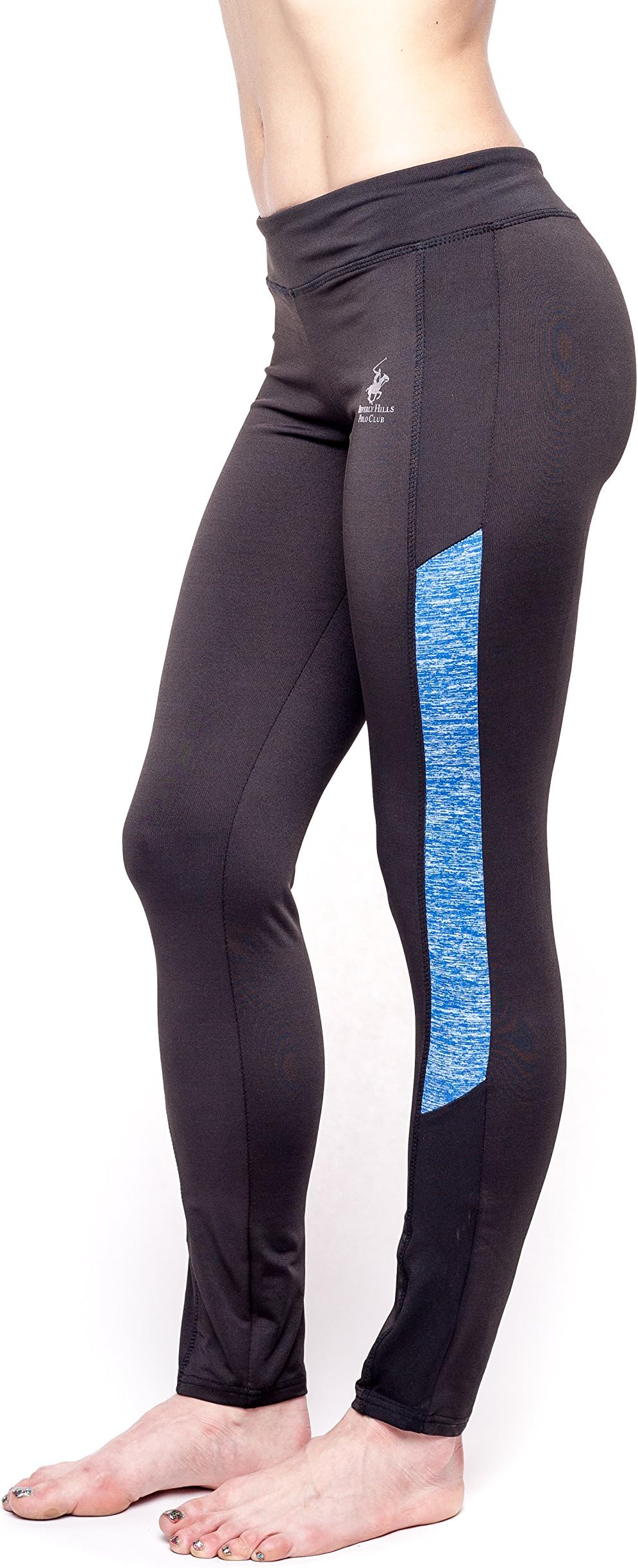 Beverly Hills Polo Club Womens Workout and Yoga Pants-BH236-Black/HeatherBlue-Medium