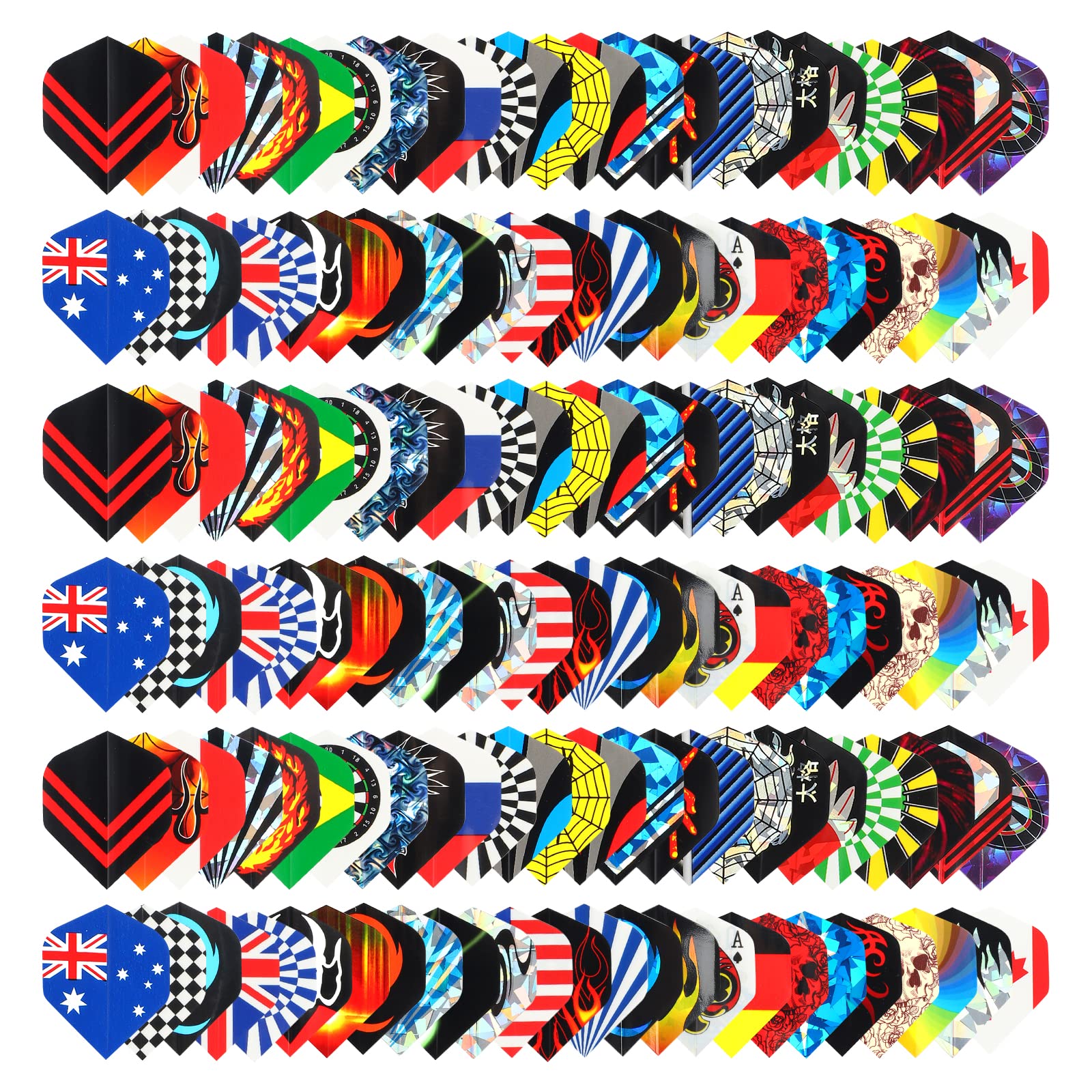Runmeihe Standard Dart Flights 50 Sets Random 30 Sets, 90 Pcs Durable PET and Laser Replacement Feather Tail Wing, Perfect Accessories Equipment Supplies for Dart Games