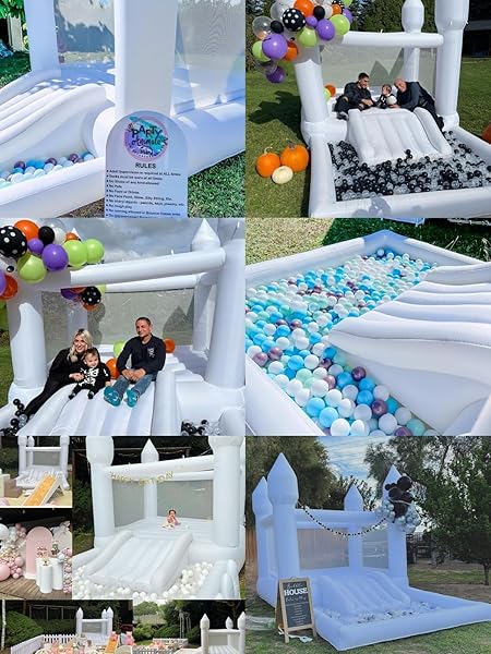 INFLATABLE WHITE BOUNCE HOUSE FOR KIDS WITH UL BLOWER-PORTABLE, LARGE BALL POOL AND JUMP SPACE 3IN1 BOUNCY CASTLES A SPACIOUS JOY-ROOM BOUNCE HOUSE FOR KIDS 3-12 (OXFORD MATERIAL-13′ L X 8′ W X 8′ H)