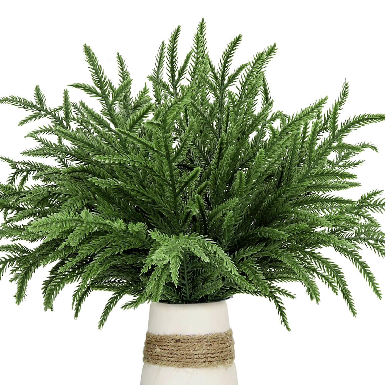 KKSTY 30 Pcs Real Touch Norfolk Pine Stems Branches, 37cm Christmas Foliage Tree Picks Fake Greenery Sprigs for Xmas Garland Wreath DIY Crafts Indoor Outdoor Home Decor (Green)