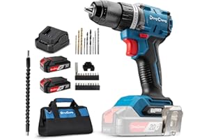 Dong Cheng 20V Brushless Heavy-duty Impact Drill, 531in-lbs, 1/2" Keyless Metal Chuck, 20+1+1 Clutch, Cordless Hammer Drill with 2 * 2.0Ah Battery Kit for Drilling Brick Wall, Metal, Wood