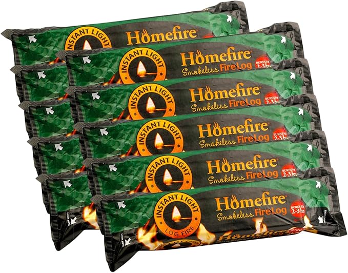 Homefire Smokeless Instant Light Fire Log Open Fire Stove Fuel Burns 23 Hours (10 Fire Logs