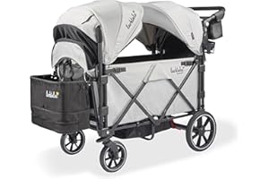 Larktale Caravan V3, Avalon Gray - Stroller/Wagon for Kids & Babies - Seats 2 Passengers or 200 lbs. Total Weight Capacity - Reclining Seats, Sun Canopies, Height-Adjustable Handlebar - 2024 Version