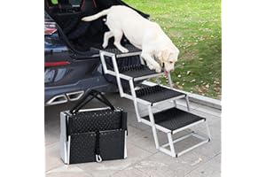 Uross Dog Stairs for Car 4 Steps Suitable for Car Trunk Heights 23"-26"- Collapsible Dog Steps for Car and SUV, Aluminum Pets Stairs for Large Pets, Telescoping Pet Step Ladder for Truck, High Bed
