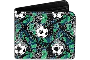 EXXBYELI Wallet for Boys Soccer Leather Wallets Credit Id Card Cash Holder Black Rfid Blocking Zipper Cute Cool Funny Aesthetic Wallets With Coin Pocket Id Window Teen Wallets for Boys Teenager Wallet