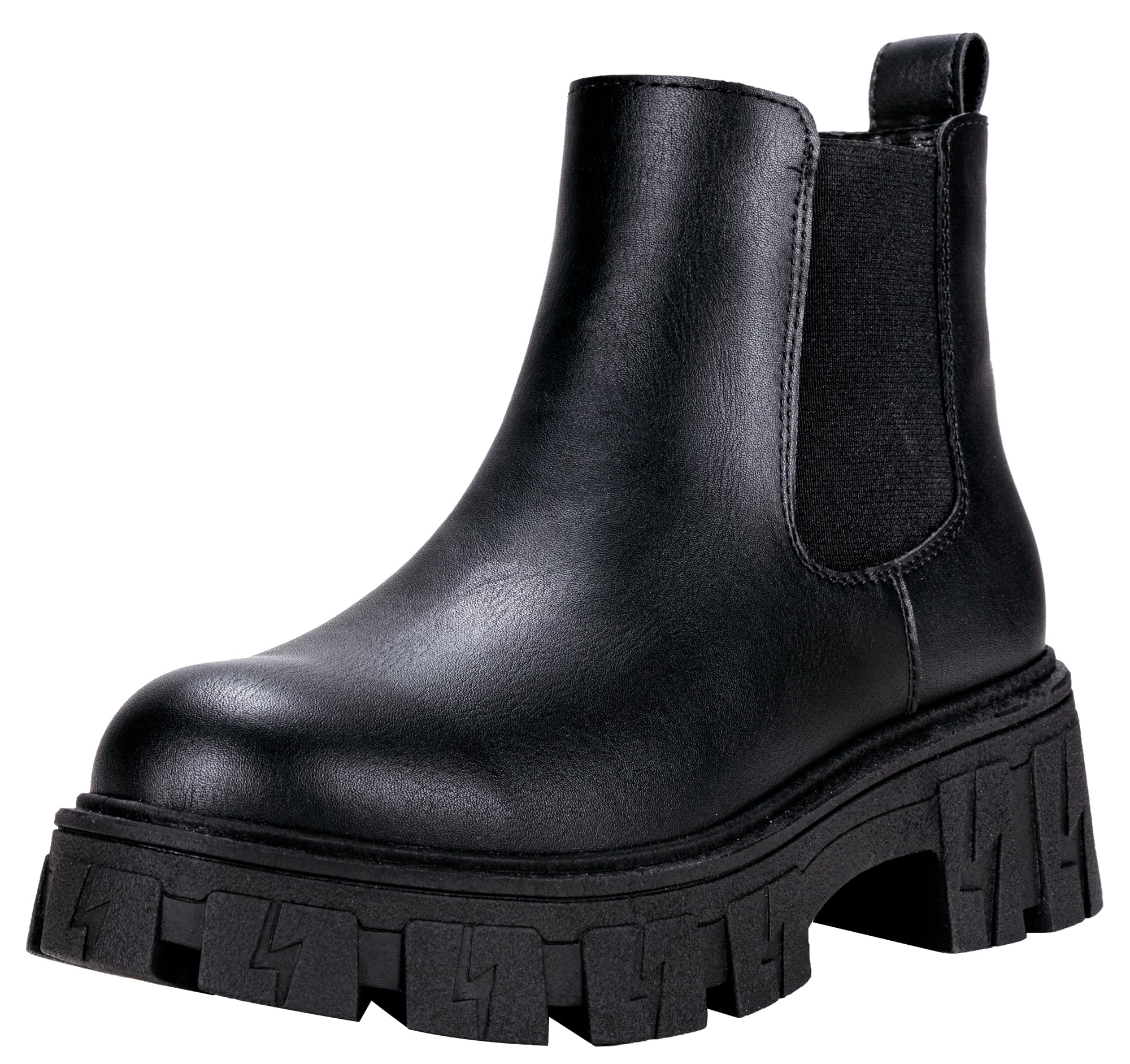 Photo 1 of Jeossy Women's Black Chelsea Combat Boots, Platform Ankle Boots Chunky Heel, Fashion Lug Sole Slip on Booties with Elastic Band, 9620 Size 7.5 (DJY9620 Black 07.5)