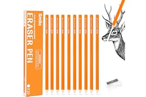 Smilo Eraser Pencils, 10-Pack Orange Artist Pencils with Sharpener, Fine Detail Eraser for Sketching, Charcoal & Colored Pencil Drawings, Perfect for Artists, Beginners and Students