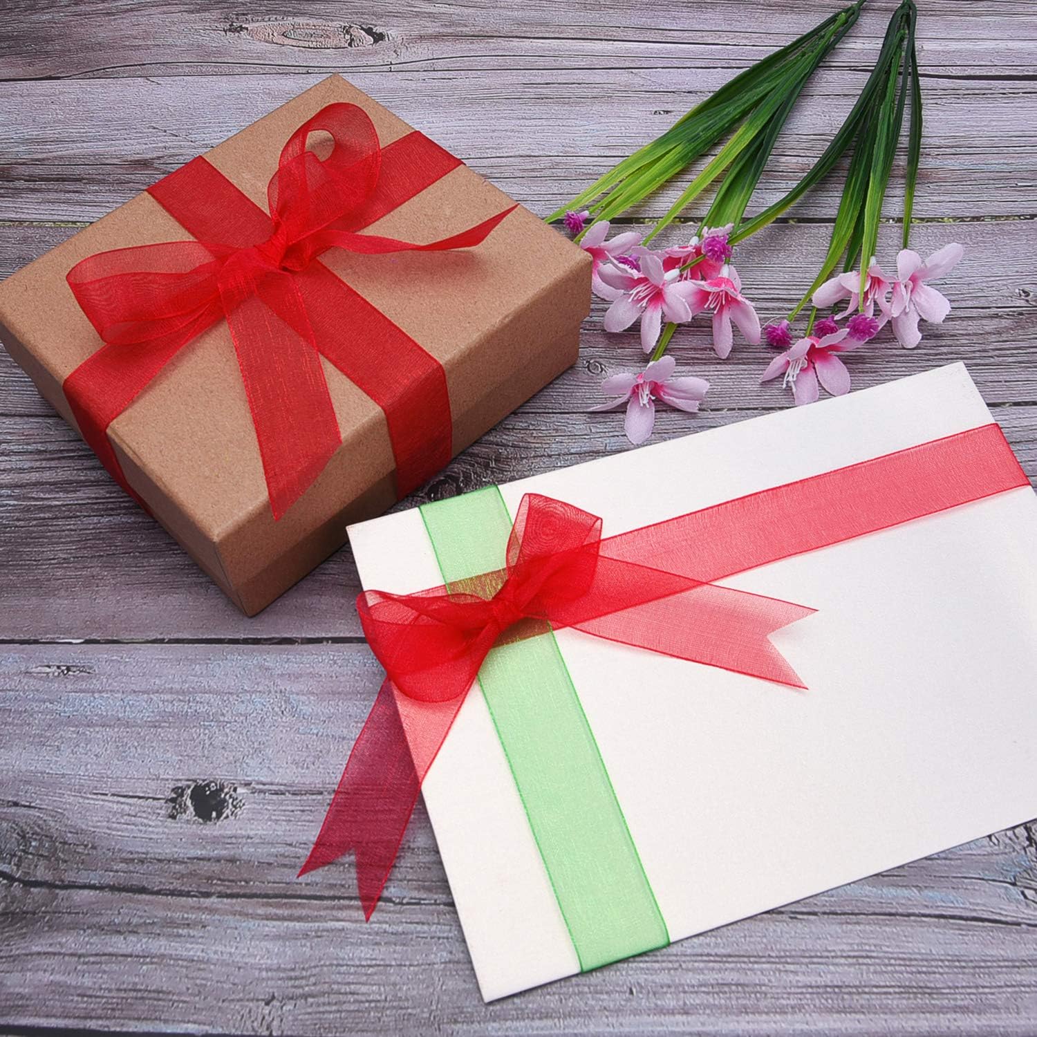 Livder 4 Rolls 4/5 Inch in Width Christmas Metallic Glitter Organza Ribbons Golden, Silvery, Red, Green Ribbon for Gift Wrapping, Christmas Tree Room Decoration: Arts, Crafts & Sewing