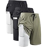 JWJ Mens 2 in 1 Running Shorts Quick Dry Gym Athletic Workout Clothes with Side Pockets