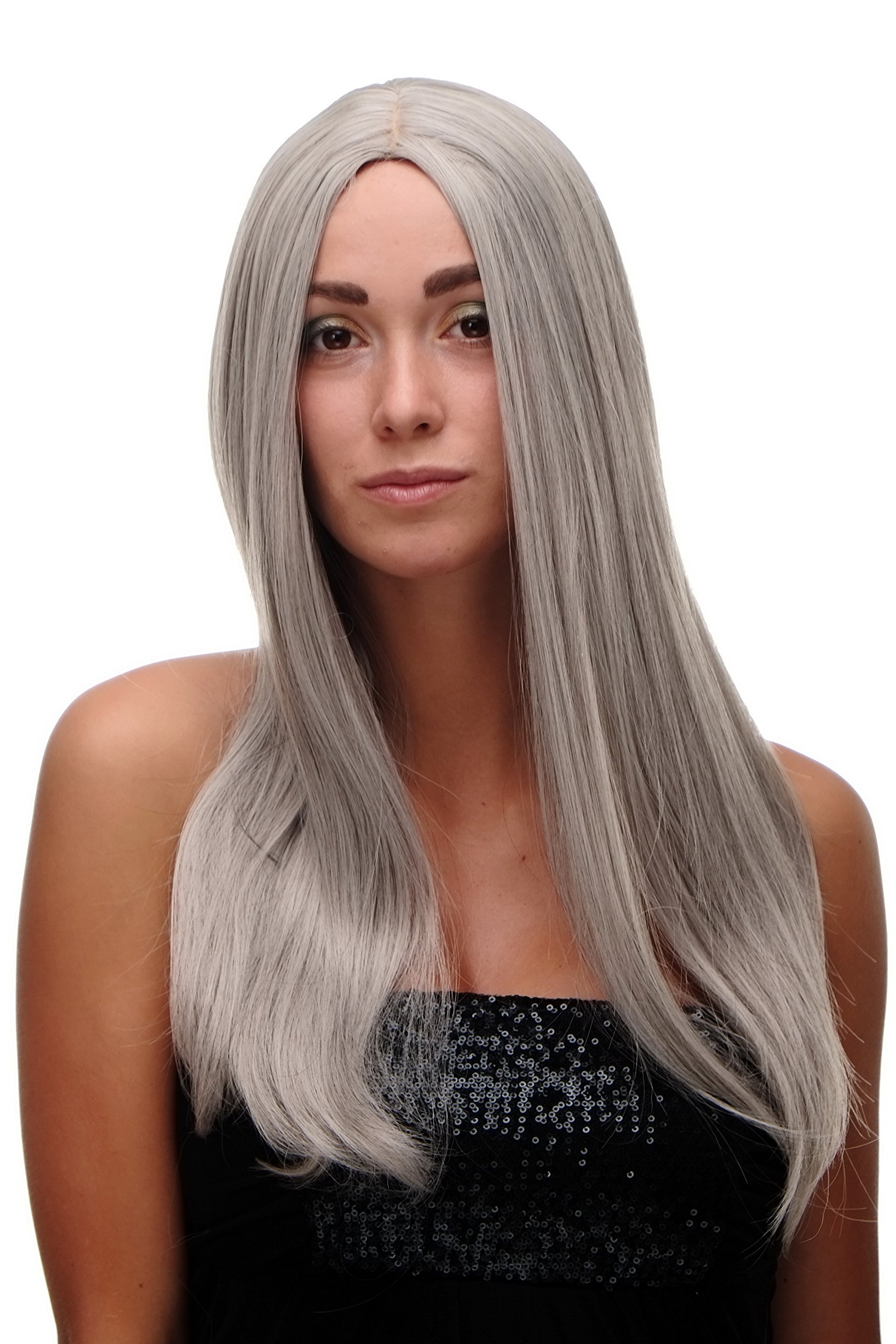 WIG ME UP SA-151-51 Lady Quality Wig long straight beautiful middle parting silver silvery grey old 23inch inch