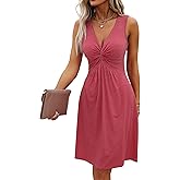 LLHXRUI Women's Twist Front V Neck Ruffle Casual Summer Dress Sexy Elegant Sleeveless Club Party Tunic Bodycon Mini Dresses