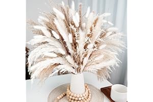 CKBT Dried Flower Bouquet - Pampas Grass, Bunny Tails & Preserved Flowers - Boho Chic Home Decor, Rustic Wedding Centerpiece, Farmhouse Style Arrangement, Long-Lasting Gift (113PCS)
