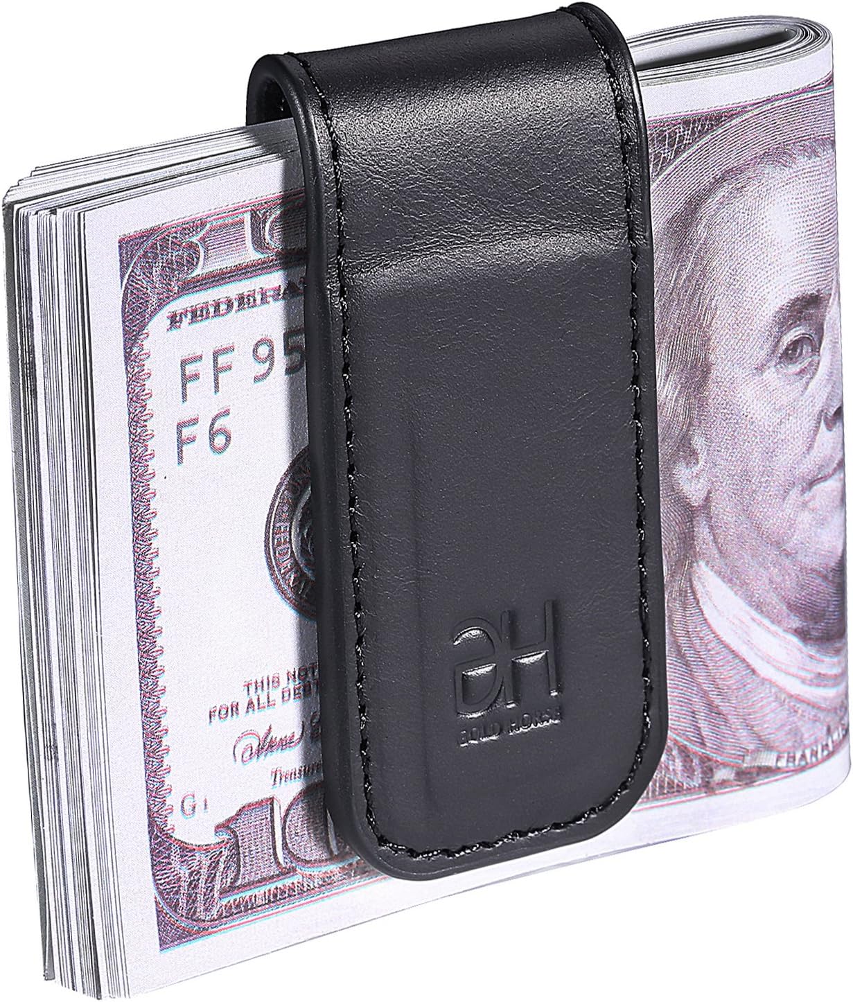 Slim Magnetic Money Clip Genuine Leather Business Card Holder for Men