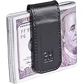 GH GOLD HORSE Slim Magnetic Money Clip Genuine Leather Business Card Holder for Men (Black)