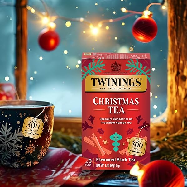 TWININGS CHRISTMAS BLACK TEA INDIVIDUALLY WRAPPED BAGS, 20 COUNT (PACK OF 1), AROMATIC CINNAMON & CLOVE, CAFFEINATED, ENJOY HOT OR ICED, 20 TEABAGS
