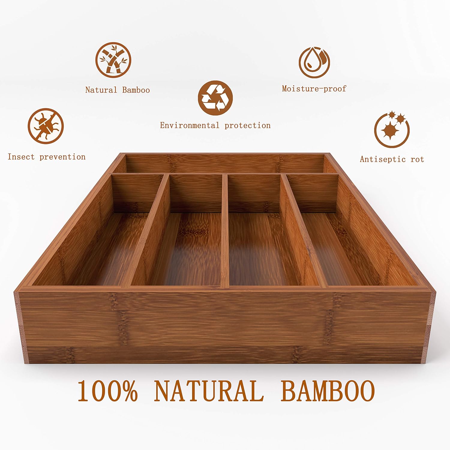 BAMEOS Drawer Organizer Bamboo Silverware Holder, Cutlery Tray Flatware and Utensil Organizer for Knife Spoon Tool Kitchen Garage -