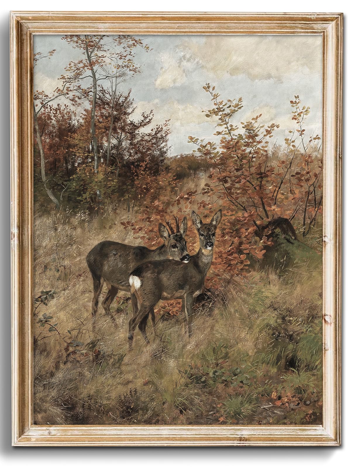 Uniro Vintage Fall Wall Art for Bedroom Decor, Rustic Farmhouse Wall Decor Autumn Deer Countryside Wall Painting Canvas Prints Landscape Oil Painting Fall Wall Decor Vintage Art Pictures for Bedroom Bathroom Kitchen Decor( 8" x 10"-UNFRAMED)