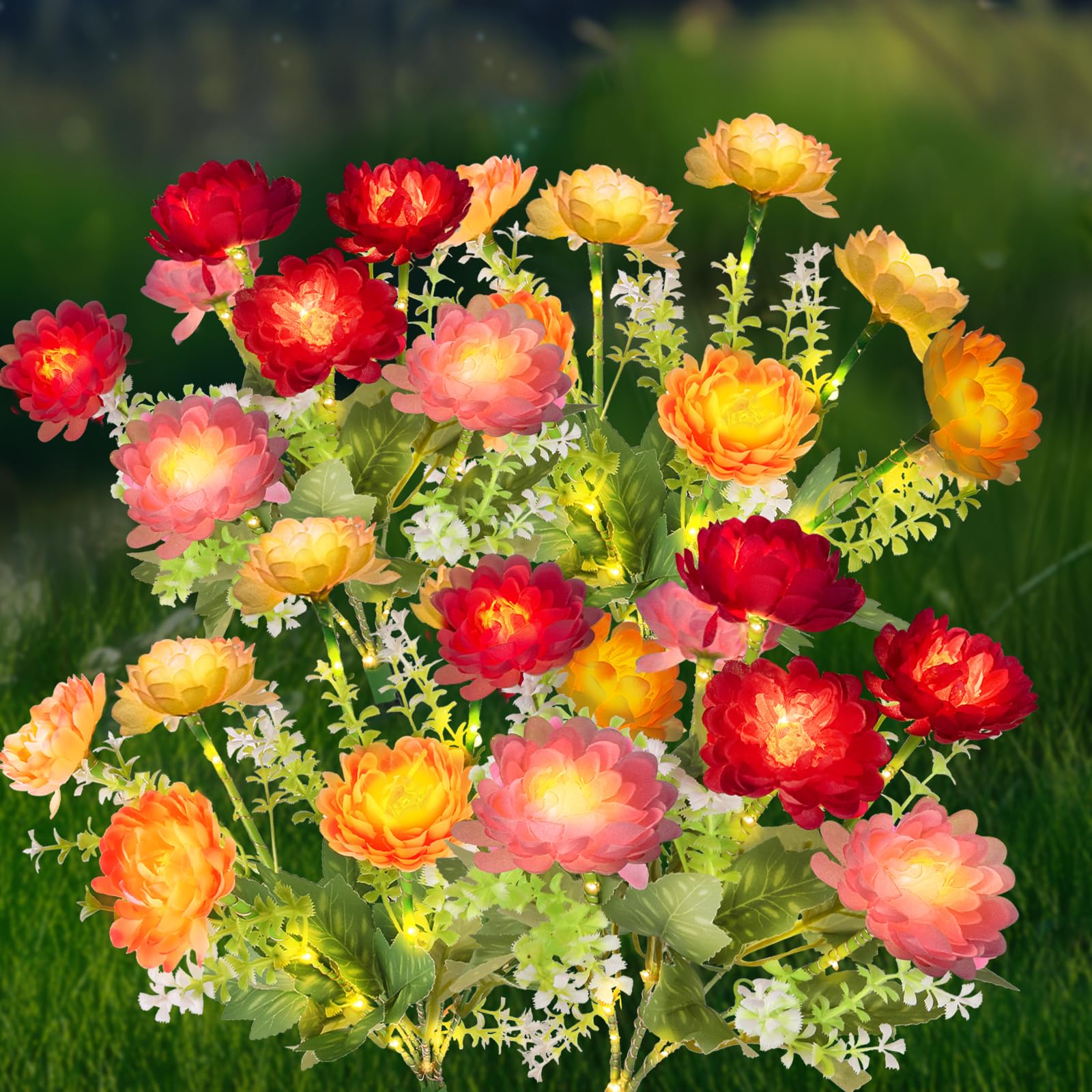 Photo 1 of ***STOCK PHOTO FOR REFERENCE ONLY***Solar Flowers Lights, 4 Pack Solar Garden Lights with 28 Flowers, Waterproof Solar Artificial Flower Outdoor for Yard, Patio, Pathway, Festival, Wedding, Party, Garden Grave Decor