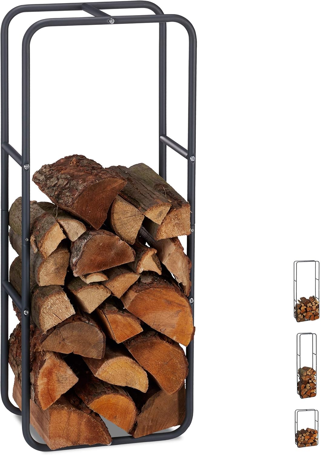 Relaxdays Firewood Rack, Log Stacking Aid, Steel, for inand Outdoor Use, Wood Pile Shelf