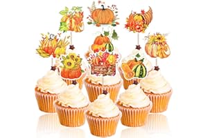 GISTOME 32 Pcs Fall Pumpkin Cupcake Toppers – Harvest-Themed Thanksgiving Cake Decorations with Sunflower, Squash, and Gourd Designs – Autumn Cupcake Picks for Thanksgiving Fall Festival