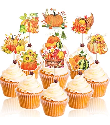 27Pcs Thanksgiving Cupcake Toppers - Turkey Friendsgiving Party Decorations