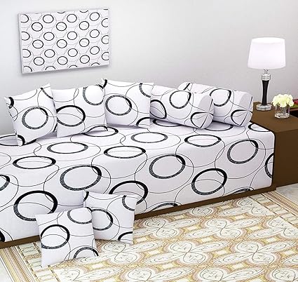 AEROHAVEN Geometric Design 100% Cotton 120 TC Designer Printed 8Pc Diwan Set(1 Single Bedsheet, 2 Bolster Covers, 5 Cushion Covers)