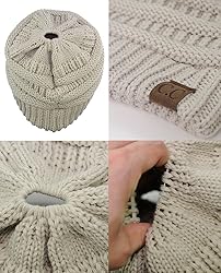 C.C BeanieTail Soft Stretch Cable Knit Messy High