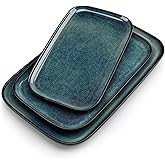 vancasso Stern Serving Platters Set of 3, 15/13/ 11 Inches Rectangular Serving Plates, Green Serving Trays for Entertaining, Party