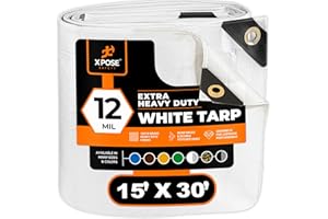 Heavy Duty White Poly Tarp 15' X 30' - Multipurpose Protective Cover - Durable, Waterproof, Weather Proof, Rip and Tear Resis