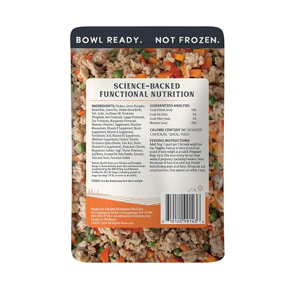 HEALTH EXTENSION GENTLY COOKED CHICKEN & PUMPKIN DOG FOOD, HUMAN-GRADE & SHELF-STABLE WITH SUPERFOODS, SUPPORTS DIGESTION, IMMUNITY, SKIN & COAT, 3 OZ POUCH (PACK OF 10)