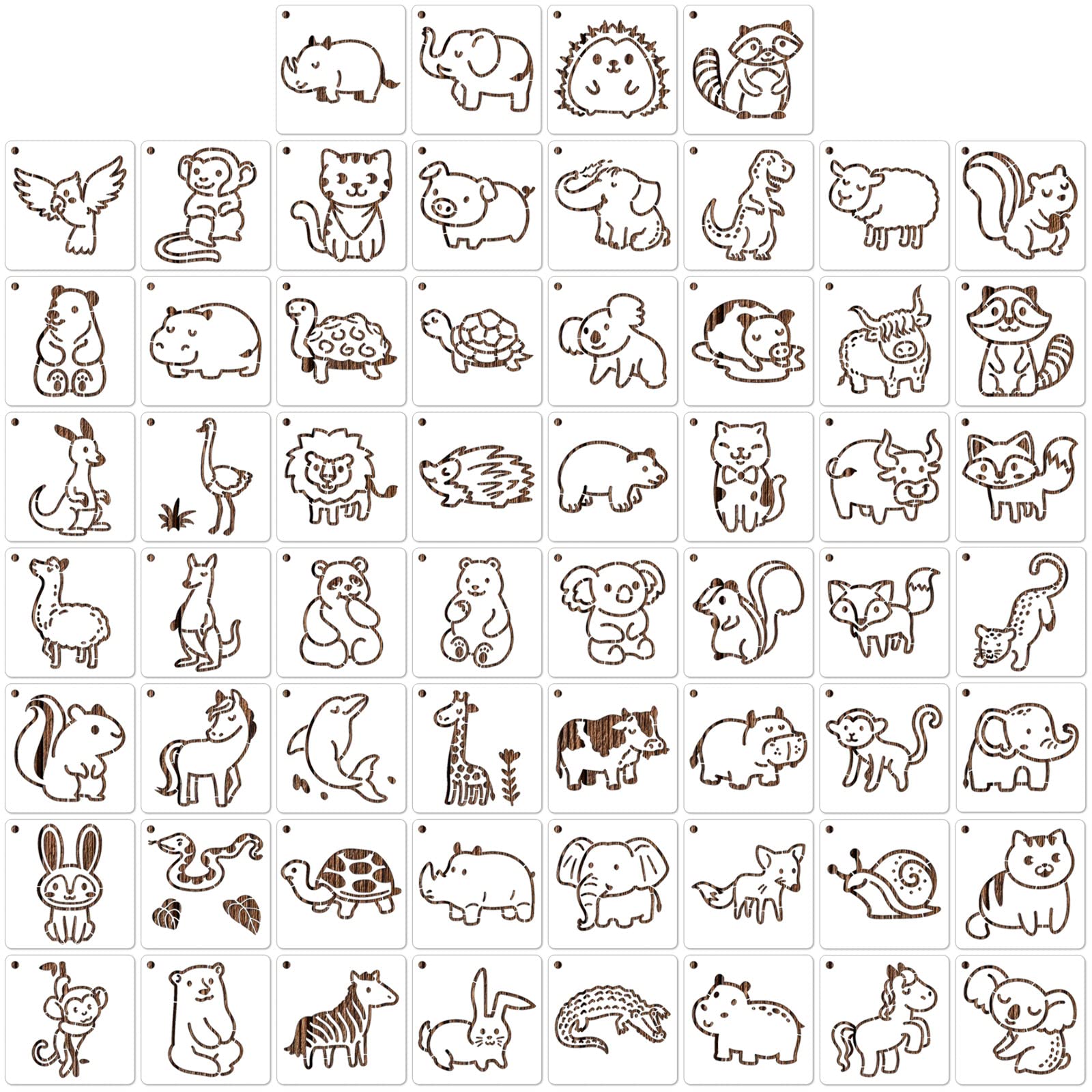 MWOOT 60 Pcs Cute Animals Painting Stencils,Waterproof Drawing Templates for DIY Canvas Fabric Wall Decors Art Set,Reusable Plastic Stencil for Kids Adult DIY Lovers Painting Supplies (7.6x7.6 cm)