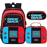 Bevalsa Backpack for Boys, School Bags for Kids, Bookbag for Boys Girls Children Teens Backpacks for Elementary Middle High school Student, Bookbag and Lunch Bag Set with USB Charging Port (Red Blue)