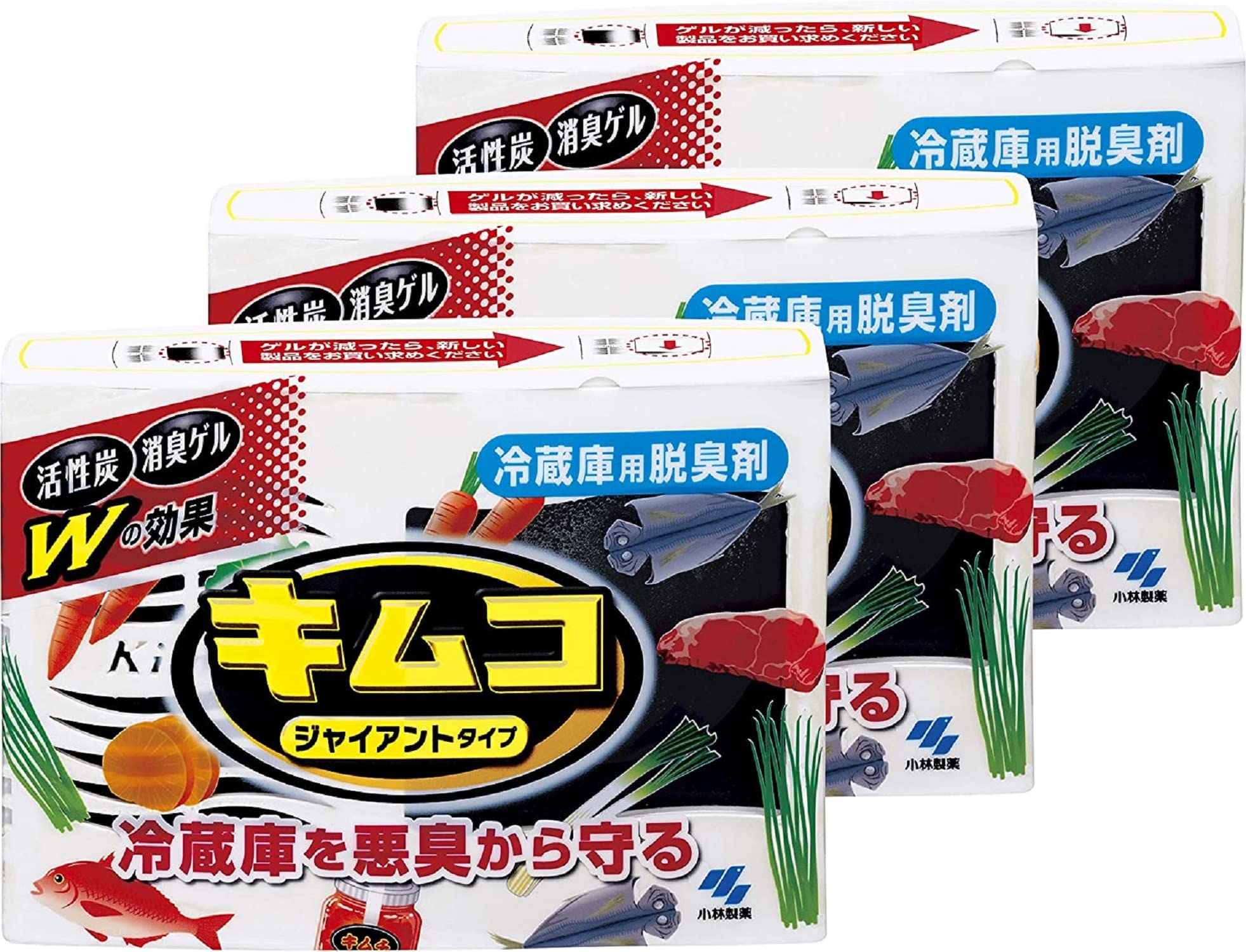 【まとめ買い】キムコ ジャイアント 脱臭剤 大型冷蔵室用 活性炭と消臭ゲルのW効果 冷蔵庫用脱臭剤 消臭 小林製薬 目約6ヶ月×3個商品画像
