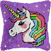 Unicorn Princess Latch Hook Kits for Adults Kids, Beginners DIY Throw Pillow Kit Pre-printed Pillowcase Hook and Latch Rug Kits Cross-stitch Cushion Cover for Home Sofa Decor Gift Idea 17x17 inch