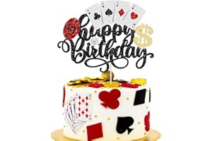 Ephlyn 1Pcs Casino Cake Topper Poker Game Chips Player Happy Birthday Cake Pick Decorations for Las Vegas Casino Night Theme Birthday Party Supplies
